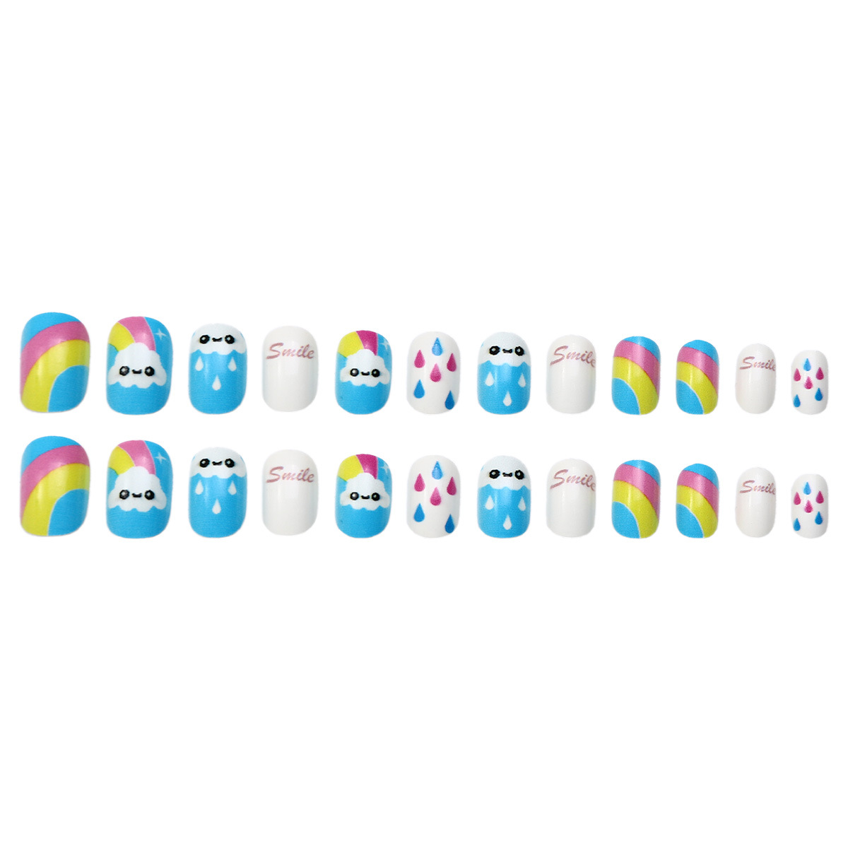 Uña de manicura, nubes lindas, día de los niños, uñas usables, parches de uñas falsas, uñas acabadas