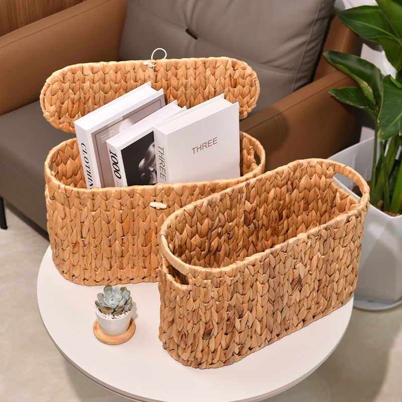 Cesta de almacenamiento a prueba de polvo portátil con cubierta, caja de almacenamiento trenzada de calabaza de agua, cesto de almacenamiento de artículos sanitarios domésticos