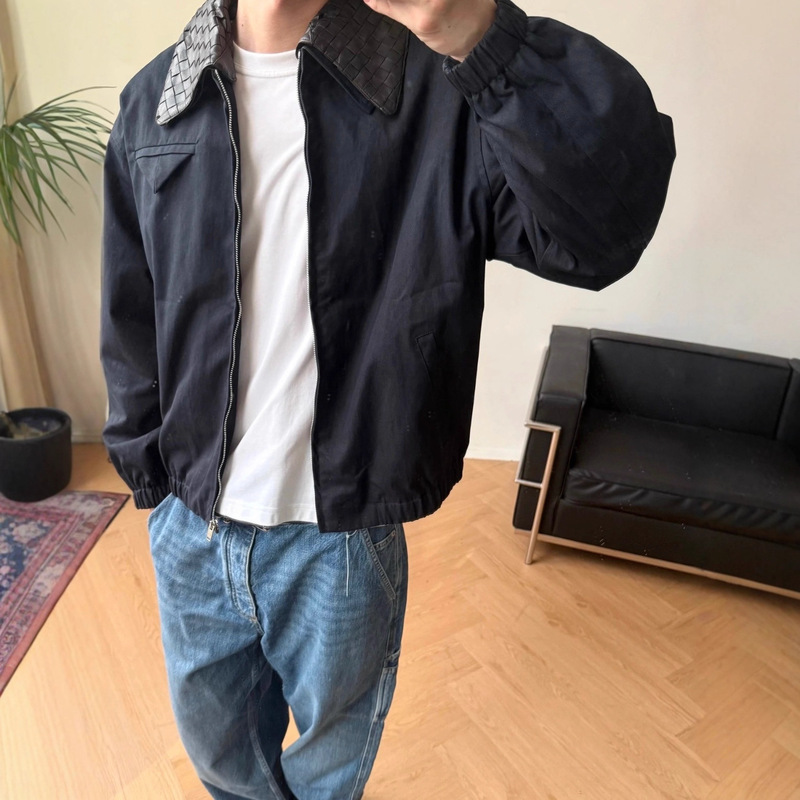 正确版原标BV家编织可拆卸皮领休闲夹克宽松外套男女同款简约百搭|undefined