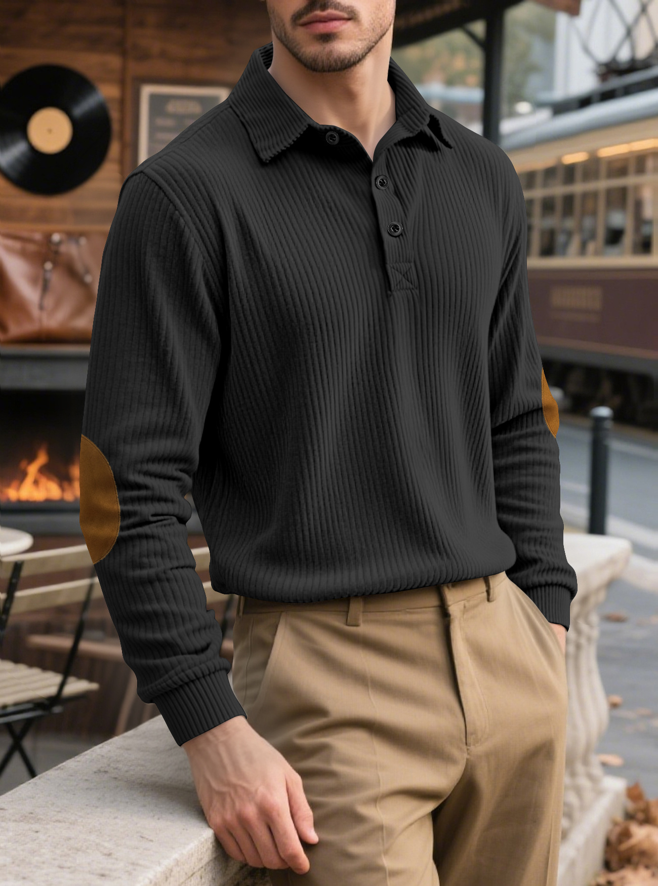 Transfronterizos TK primavera y otoño ventas calientes de terciopelo relajado al aire libre larga manga overshirt americano retro hombre suéter