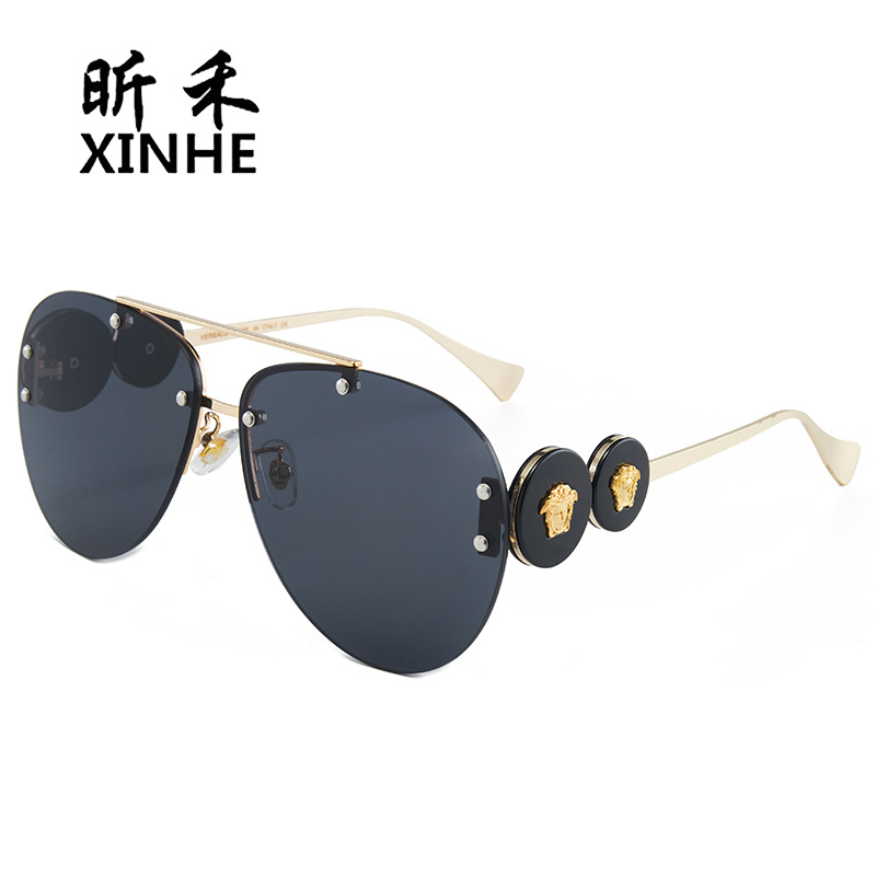 Cross-Border European and American Big-Name Brand Frameless Sunglasses, Unisex Personalized Sunglasses with Rivets and Double Beams, Trendy Glasses