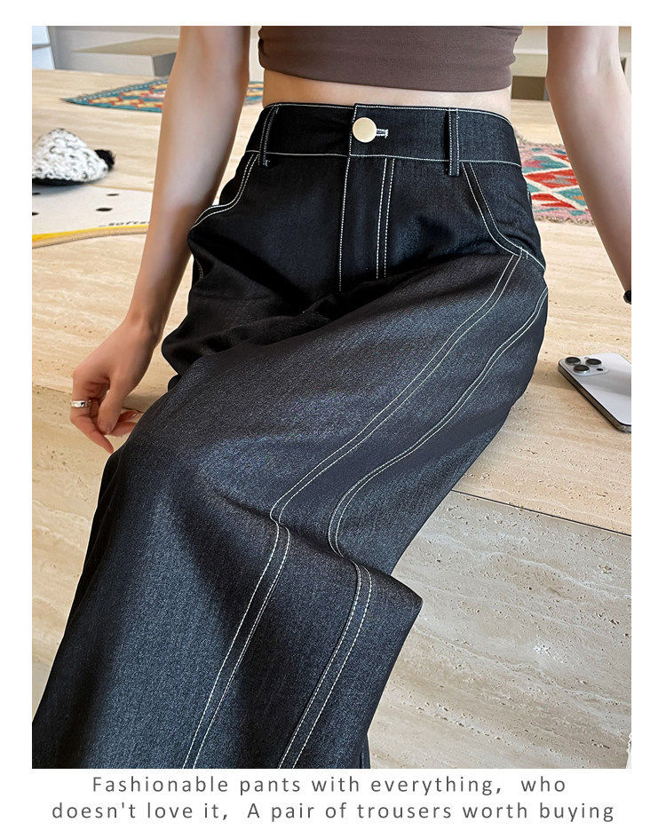 Quần ống rộng giả denim Lyocell Tencel cạp cao dáng mỏng, form suông rủ nhẹ — Denim đen thông thường, Người nhỏ nhắn màu trắng, Quần jean đen cho người nhỏ nhắn, Quần jean đen dáng dài chi tiết 30