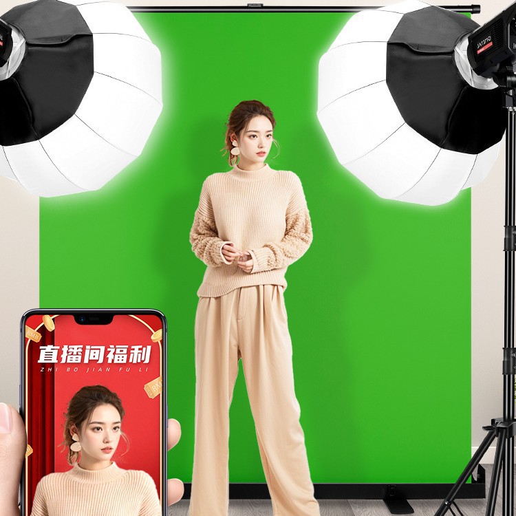 可升降地拉幕布便携式绿布背景布加厚绿幕抠像直播间绿色背景墙抠