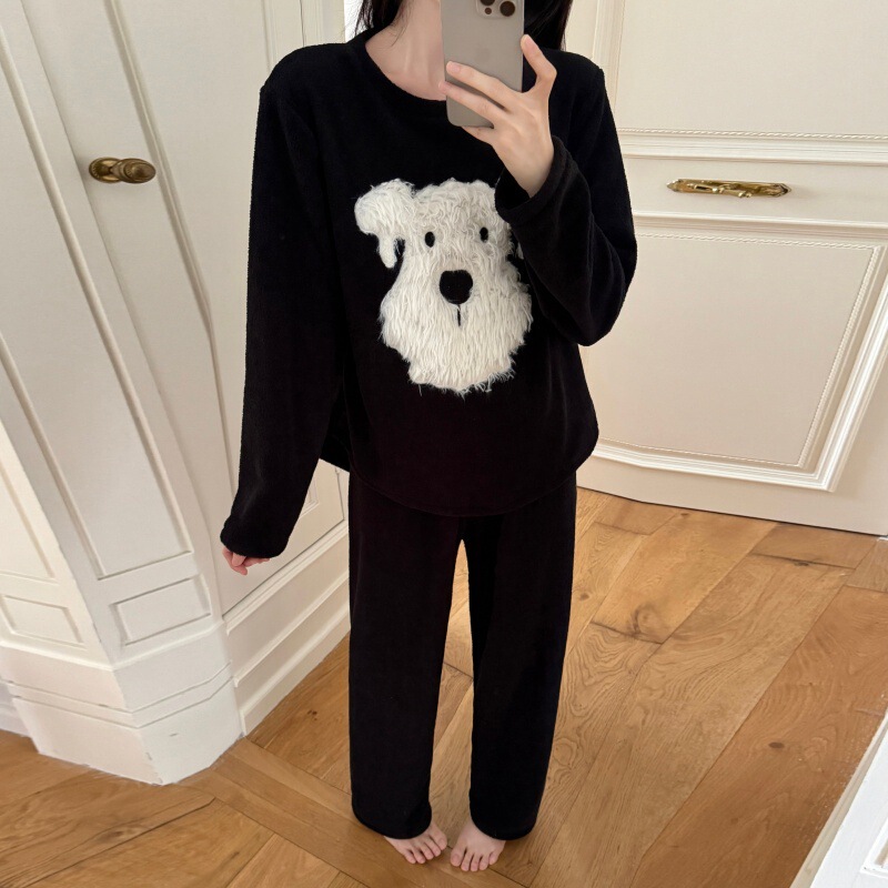 Pajamas for Women, Autumn and Winter Polar Fleece, Cute Plush Coral Velvet, Large Size Casual Home Wear Set, Can Be Worn Outside