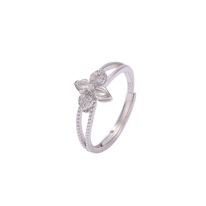 Nhẫn nữ bạc S925 mạ vàng hai màu hình bốn lá cỏ — Loại bạc