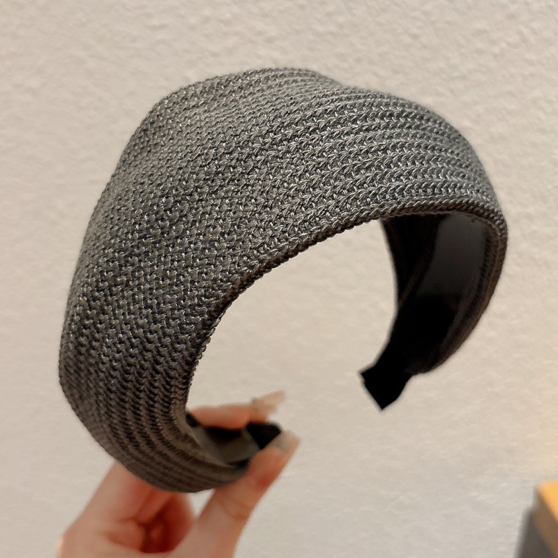 Otoño y invierno de alta sensibilidad para el cabello de mujeres cráneo alto borde amplio agujero de punto de banda de cabeza muestra cara pequeña gris ensanchada banda de cabello