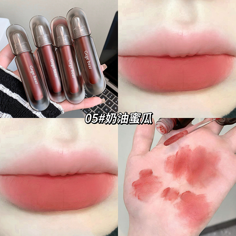 Gege bear crepúsculo veludo niebla lipstick mate niebla densa no es fácil de descolorar blanco otoño invierno esmalte labial transfronterizo