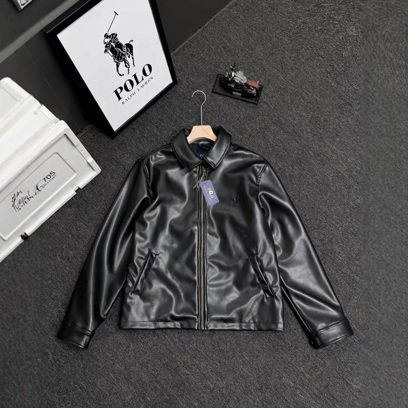 国境を越えた代件のRLポニー戦馬刺繍Poloジッパー純色襟長袖革服ジャケットコート|undefined