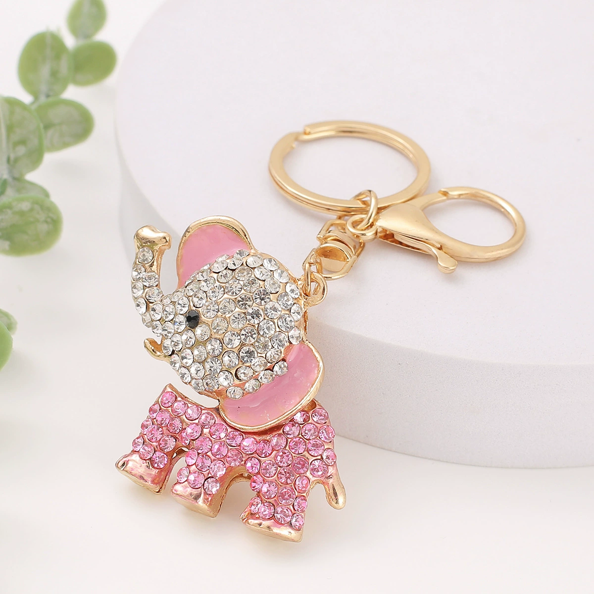 Ф fashionable metal elephant keychain with car crystal rhinestones, promotional gift pendant wholesale