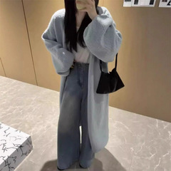 韩系甜美慵懒风灯笼袖毛衣开衫女秋冬新款气质中长款加厚针织外套