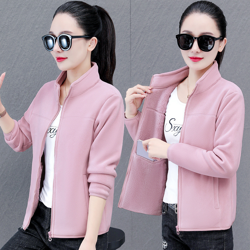 Public version fleece coat ladies fleece sweater autumn and winter 2024 new collar casual cardigan fleece-lined top