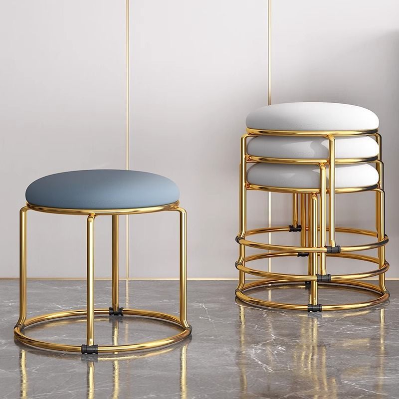 Low Stool with Soft Seat, Stackable, Light Luxury Dining Table Stool, Sturdy and Durable Thickened Bench for Home Use, Rental Storage Round Stool