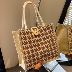 Summer New Linen Pouch Bag for Women Office Handheld Lunch Box Bag Fashion Outdoor Linen Shoulder Bag