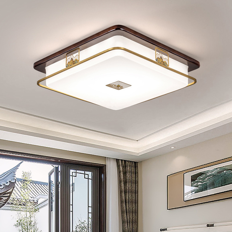 Sala de estar lámpara de techo comedor dormitorio 2026 nuevo ultra delgado nuevo estilo chino de protección de ojos de nuez negra lámpara de estudio de madera sólida 667L