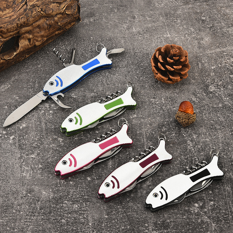 Stainless Steel Multifunctional Knife, Creative Mini Fish-Shaped Portable Multi-Purpose Swiss Knife, Outdoor Folding Gift