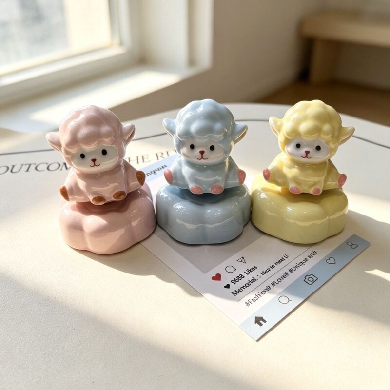 Popular item in scenic areas: ceramic cotton lamb spinner, cute desktop craft ornament, car decoration gift for friends