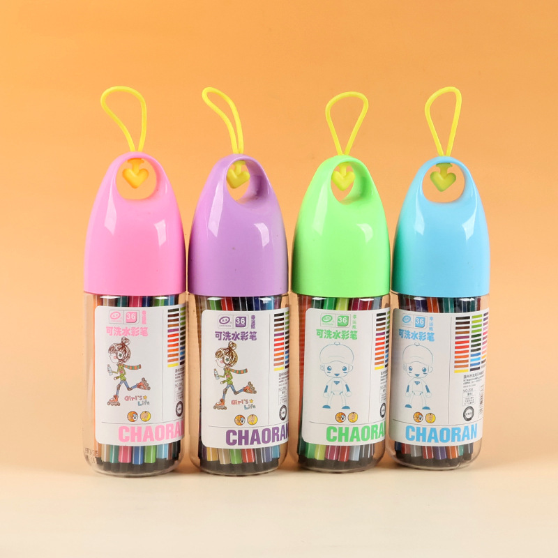 儿童水彩笔可水洗绘画笔涂鸦笔桶装12色24色36色礼品彩色画笔套装