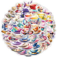 50张水彩茶杯系列涂鸦贴纸水杯电脑防水装饰贴纸创意DIY贴纸批发