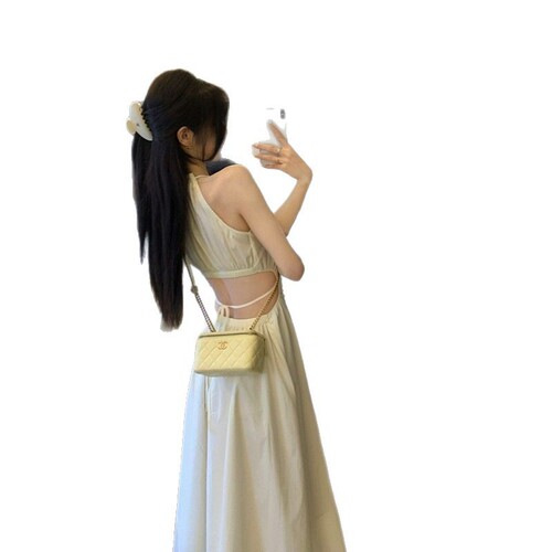 Beach Vacation Style Collared Off-the-Shoulder Dress for Women, Gentle and Elegant, Youthful and Unique Long Dress