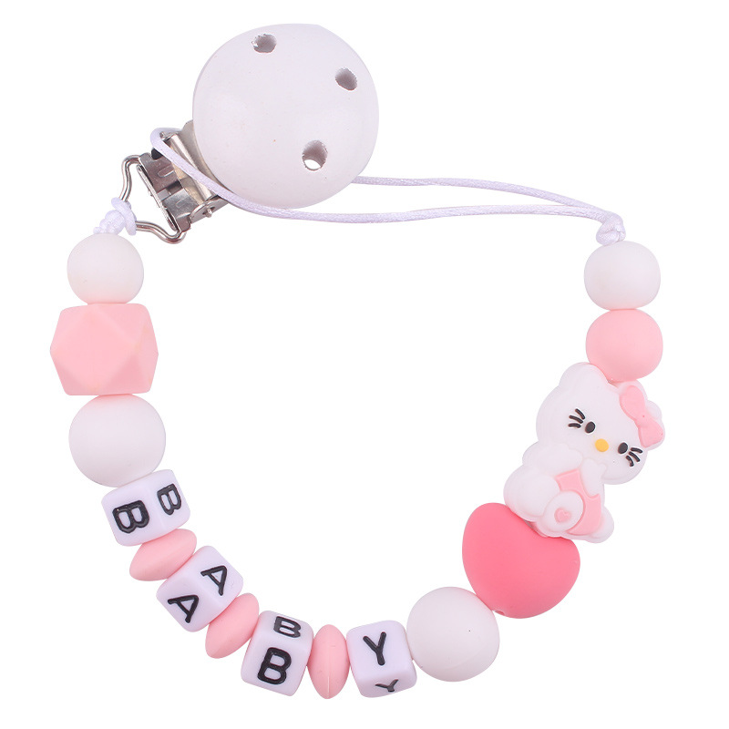 Bebé blanco tetina clips juguetes KT gatos silicona tetina cadena cadena de cadena Aliexpress Amazon explosión