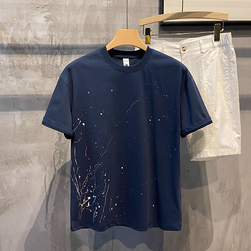 Men's Clothing Men's Heavyweight Short Sleeve T-Shirt Loose Fit Style Splatter Print Summer For Formal & Casual For Women_viptrois.com