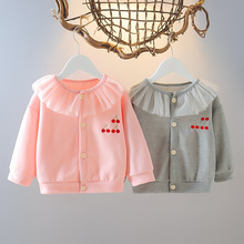 女寶寶春秋薄外套6個月嬰兒衣服0-1-2-3歲女童公主棉花邊開衫