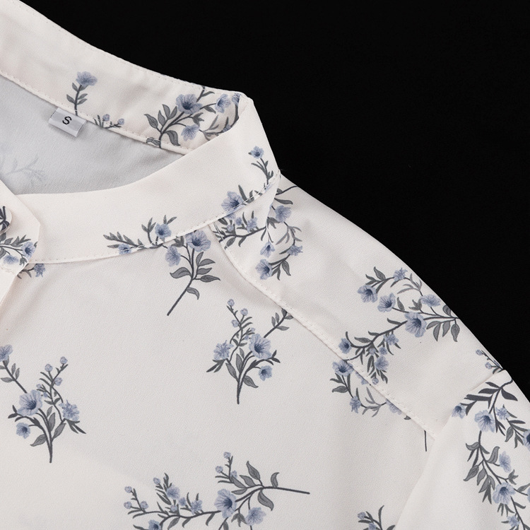 French Classic Skirt Puff Sleeve Small Turtleneck Ruffled Puffy Shirt Printed Shorts Suit