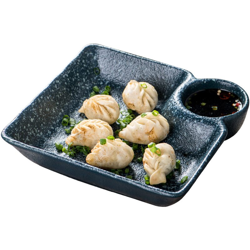 批發日式餃子盤子帶醋碟陶瓷餐具簡約創意家用分格壽司裝蝦薯條方