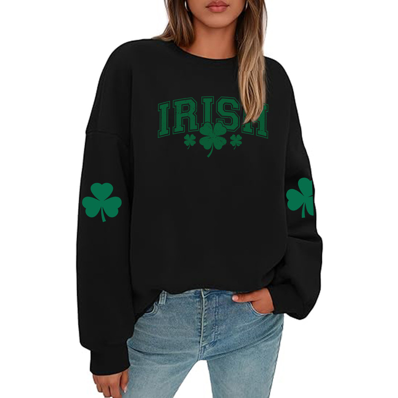 Cross-Border Amazon Foreign Trade Patrick's Day Clover Print Sweatshirt Round Neck Casual Sweatshirt
