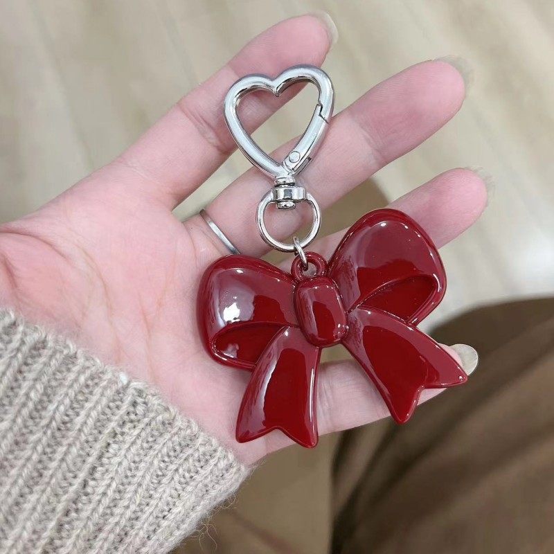 26g Weight Keychain Classification 1 Piece Quantity Daily Occasion Acrylic Material Heart Shape, Bow Knot Pattern Plating Design Sweet Style 1 Piece Sweet Heart Shape Bow Knot Acrylic Plating Keychain 2