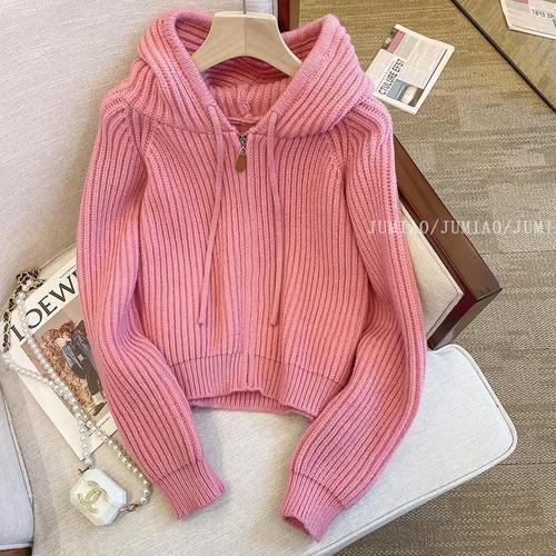 Orange Cat Family Gentle Soft Hooded Knit Cardigan for Women, Spring and Autumn Unique Inner Long Sleeve Top