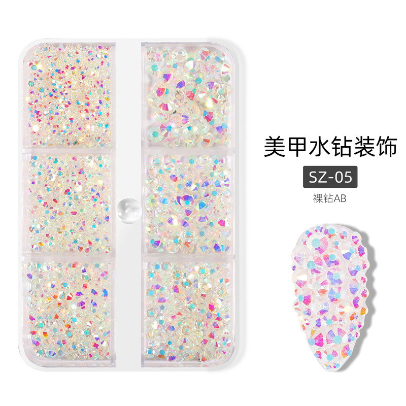 Transfronterizo nuevo 6-rejilla de uñas rhinestone de la joyería plana de diamante transparente AB color mágico paraíso luz de la joyería de uñas
