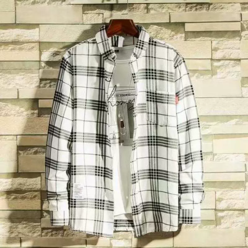 Весенне-осенняя клетчатая рубашка, мужская студенческая рубашка с длинными рукавами в корейском стиле, молодежная свободная рубашка, мужская повседневная рубашка, модная куртка