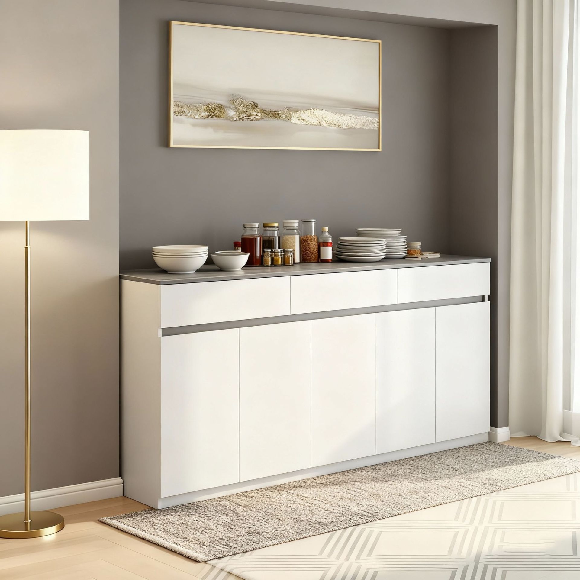 Sideboard Against the Wall Integrated Storage Cabinet Tea Kitchen Cabinet Household Cupboard Dining Room Storage Living Room Simple Cabinet