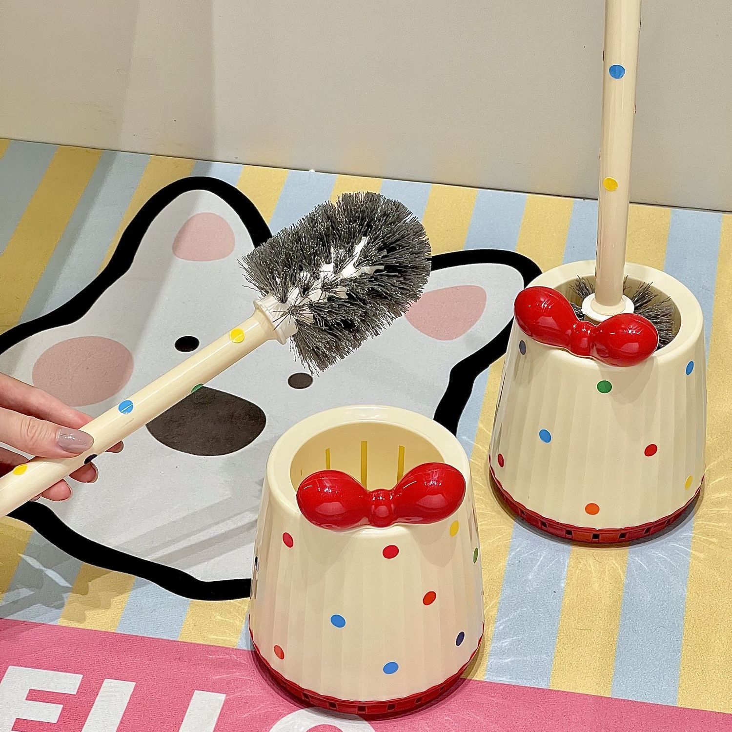 toque lindo punto de onda cepillo de inodoro doméstico mango largo con base cepillo de inodoro de esquina muerta conjunto de artefactos mágicos de limpieza de inodoro