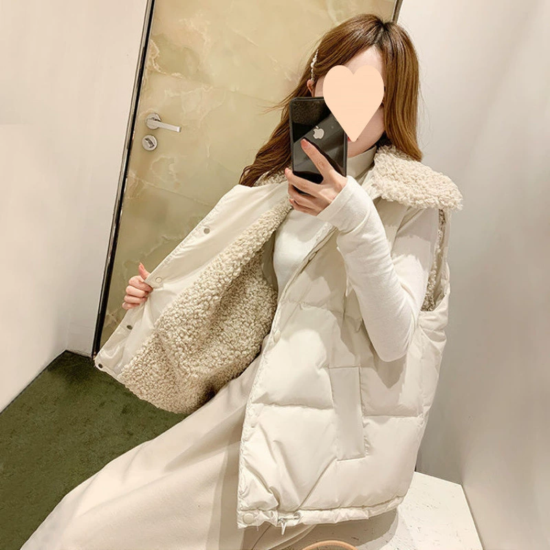 Женский короткий жилет из овечьей шерсти, осень-зима 2025, новый корейский стиль, свободный хлопковый жилет, кашемировый жилет