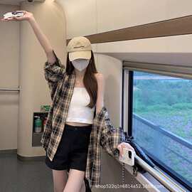 新款格子衬衫初秋季女装防晒秋夏慵懒风衬衣外套春秋长袖上衣批发