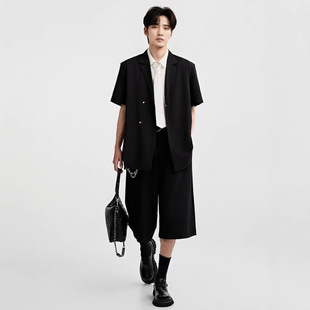 Men's Casual Blazer Jacket Summer Thin High-End Stylish Loose Short-Sleeve Suit Trendy Top
