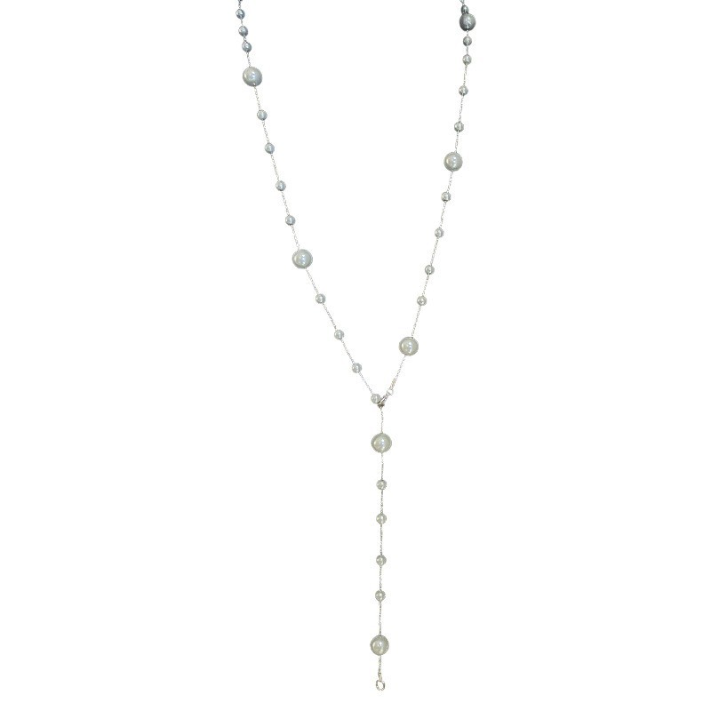 Verdadero chapado en oro tamaño perla collar de doble capa temperamento francés luz estilo de lujo suéter cadena moda europea y americana collar al por mayor