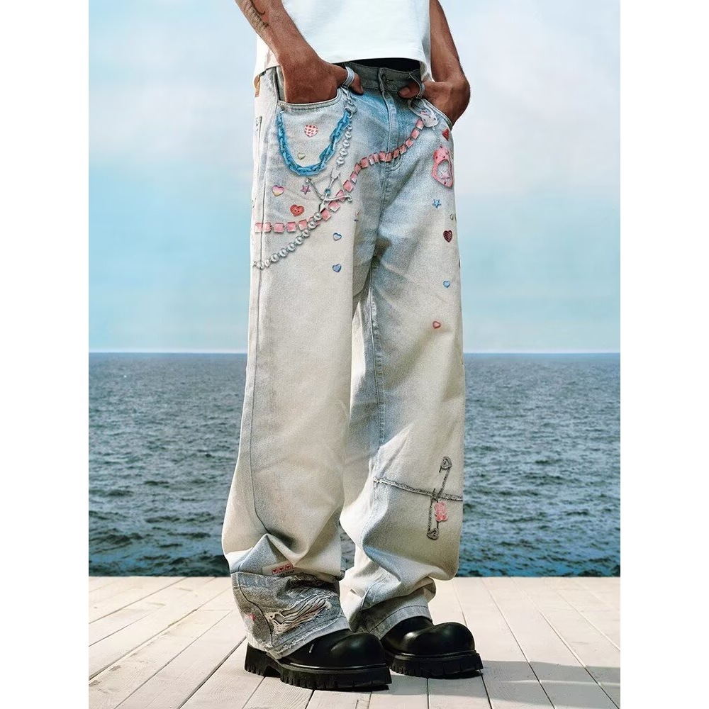 Heavy Duty Embroidered Straight Leg Jeans High Waisted Loose Wide Leg Trousers For Men And Women Spring Autumn New Style_mkmklike.com