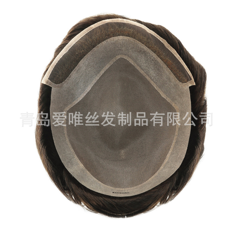 Cross-Border Human Hair Wigs Mono Lace Front Men's Hair Replacement Pieces in Stock