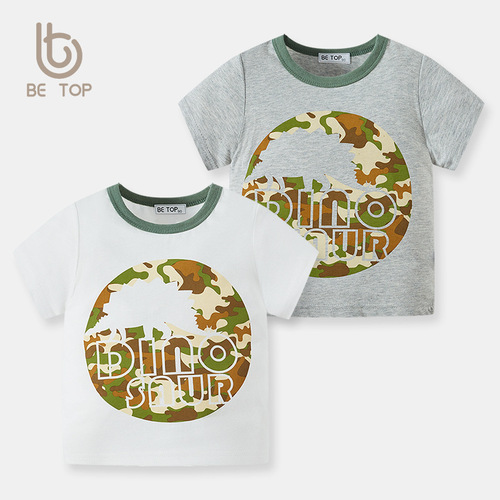 Children's Short Sleeve T-Shirt Summer Cartoon Camouflage Print Baby Top Baby Korean Style Round Neck Children's Clothing One-Time Delivery
