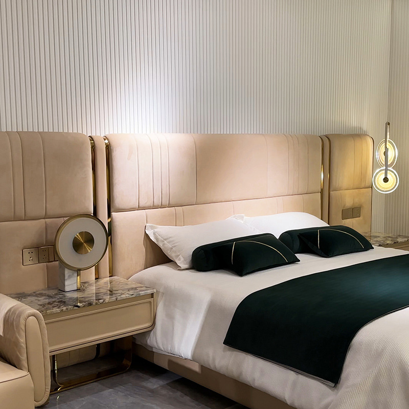 Cama de cuero de vaca, cama de casal doble, cama de casal, cama queen de gama alta, fábrica de Foshan