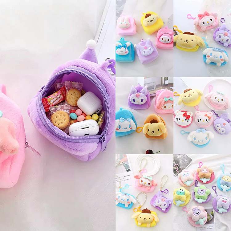 New Plush Sanrio Backpack Coin Purse Cute Mini Cartoon Headphone Storage Bag Keychain Pendant Wholesale