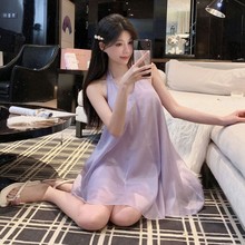 纯欲性感露背挂脖吊带睡裙女夏季薄款睡衣家居短裙可外穿连衣裙子