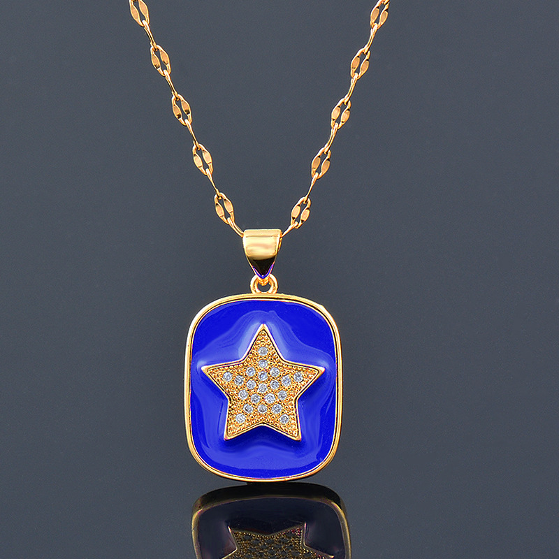 Simple Style Star Titanium Steel Enamel Plating Inlay Rhinestones Pendant Necklace 1 Piece