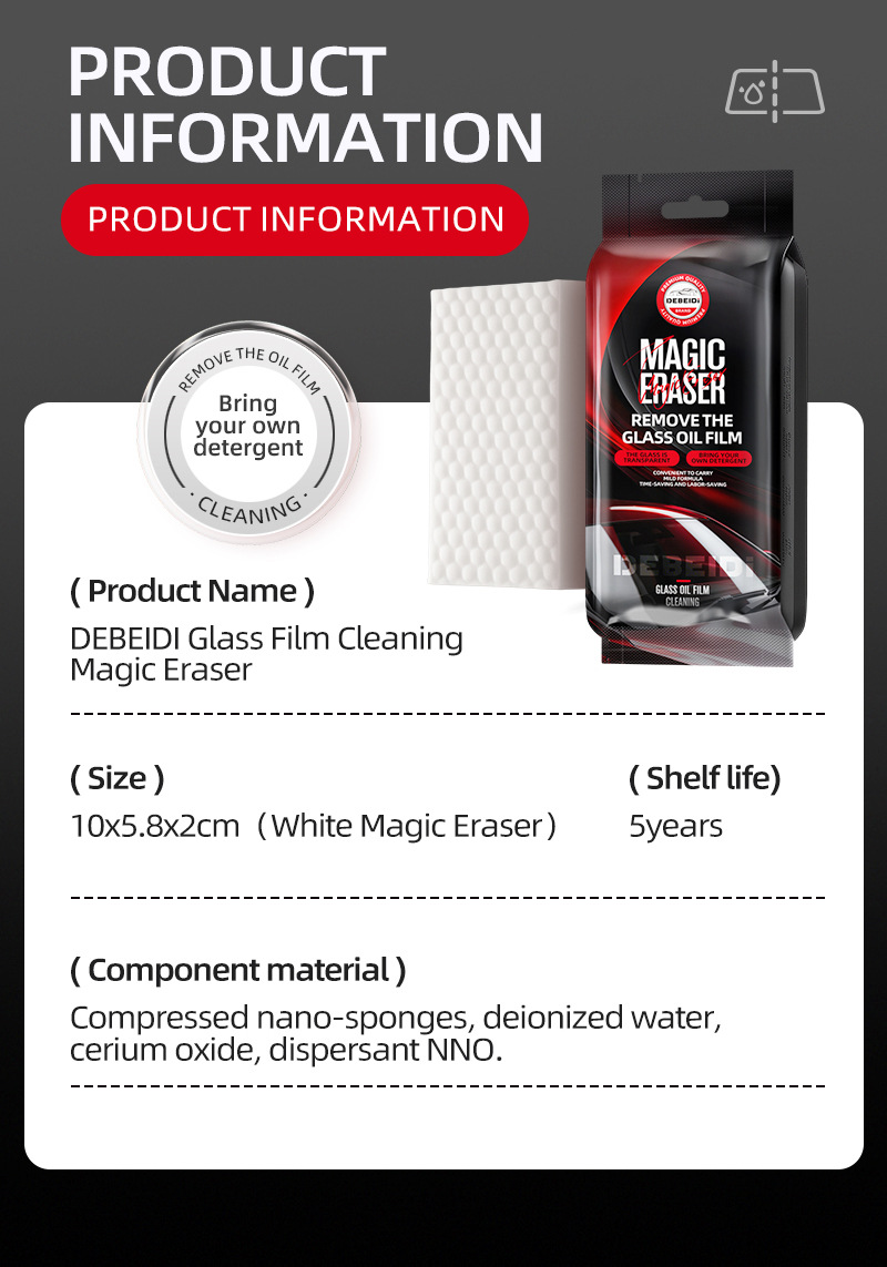 Debedi Car Glass Degreasing Film Sponge Magic Wipe Comes with Detergent Powerful Decontamination Glass Cleaning Artifact