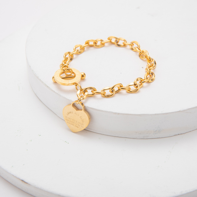 Heart Shape Pattern Women'S Gender Plating Design 1 Piece Fashion Heart Shape Titanium Steel Plating Bracelets