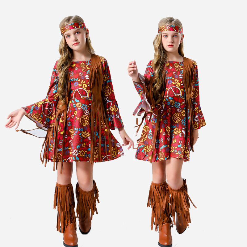 Halloween Retro 70S Disco Hippie Costume Cosplay Tassel Hip-Hop Clothing Rock Performance Clothing