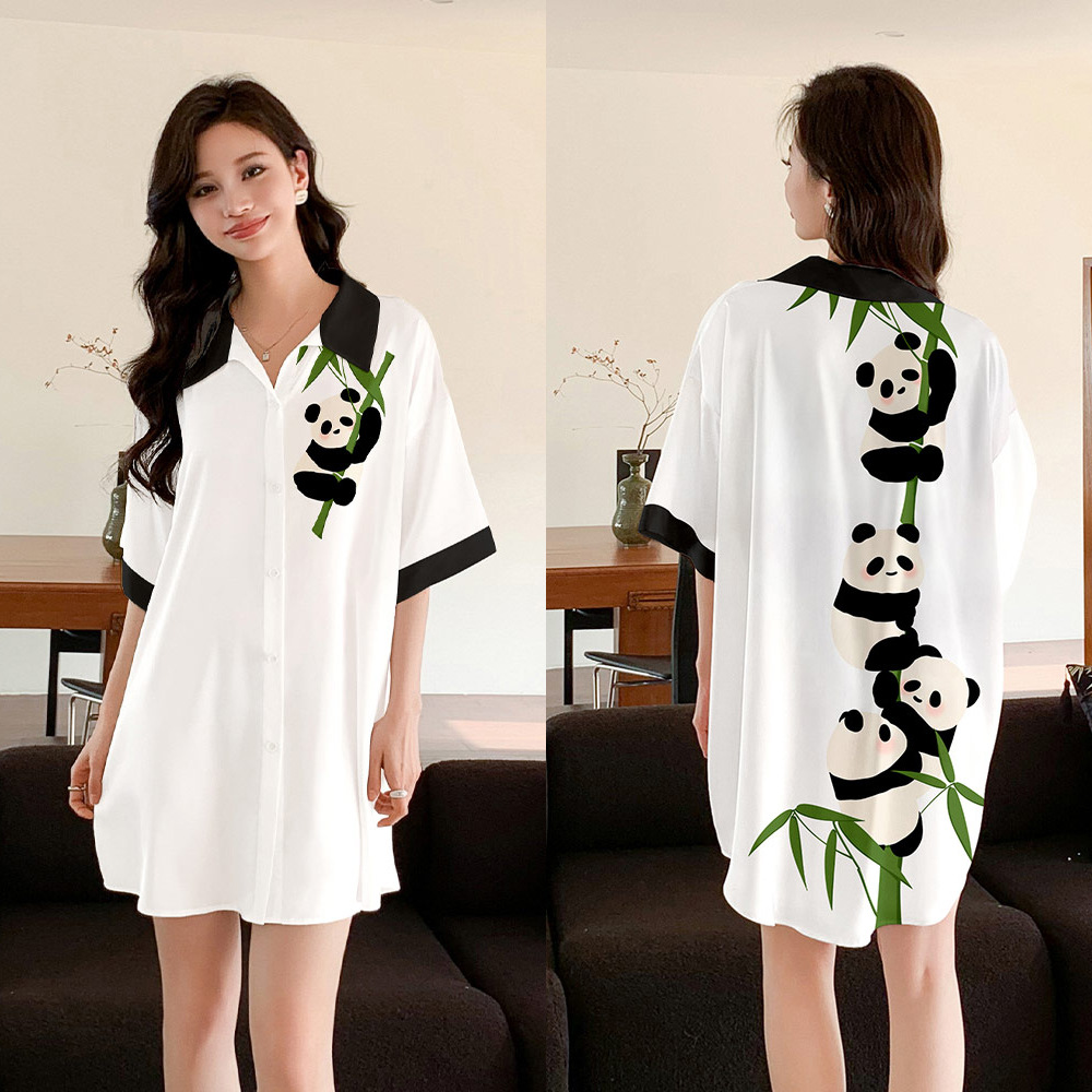 Yaoting nuevo pijama de mujer satin Chiffon Cardigan vestido de pijama de manga corta de seda de hielo vestido vestido de camisa SQ3525 ropa para el hogar